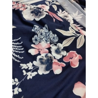 Granatowa elastyczna dzianina Jersey - pudrowe kwiaty - kupon 2,40m